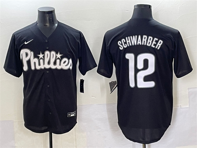 Men's Philadelphia Phillies #12 Kyle Schwarber Black Lights Out Limited Stitched Baseball Jersey Men's Philadelphia Phillies #12 Kyle Schwarber Black Lights Out Limited Stitched Baseball Jersey